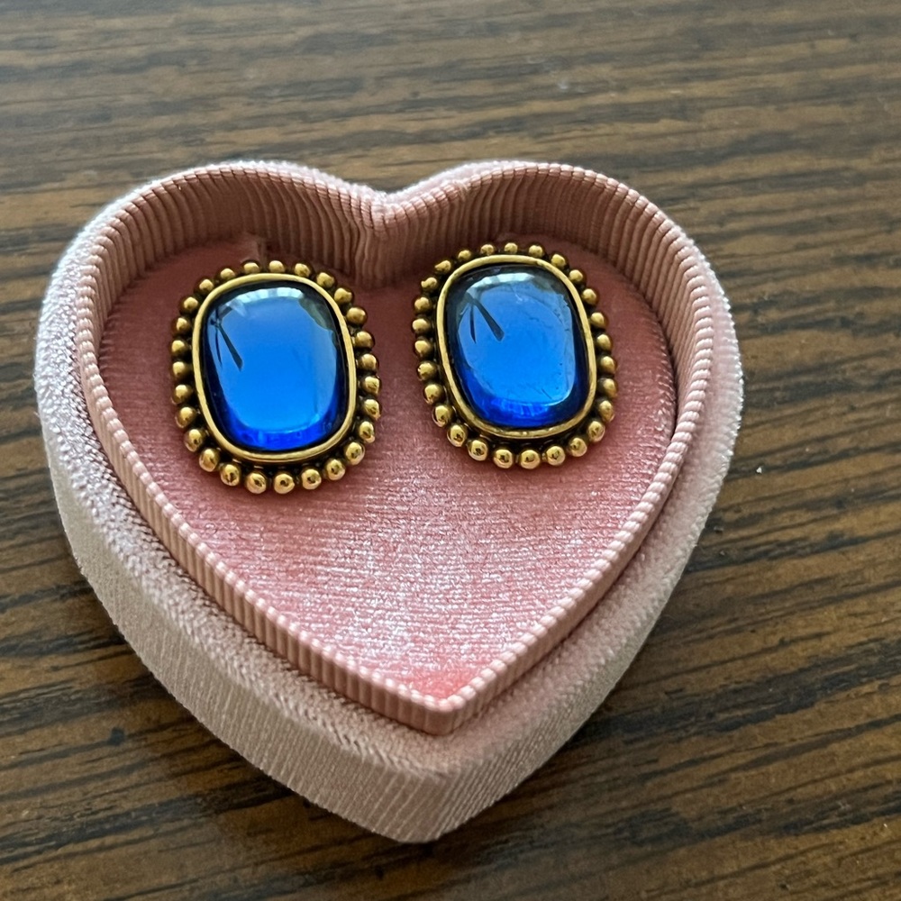 YSL Yves Saint Laurent Blue Glass Cabochon Goldtone